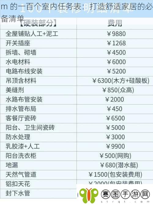 m的一百个室内任务表